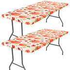 2 Pack Rectangle Spandex 6FT Elastic Fitted Thanksgiving Tablecloth (Orange & Beige / 72" x 30" (Rectangular))