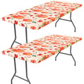 2 Pack Rectangle Spandex 8FT Elastic Fitted Thanksgiving Tablecloth (Orange & Beige / 96" x 30" (Rectangular))