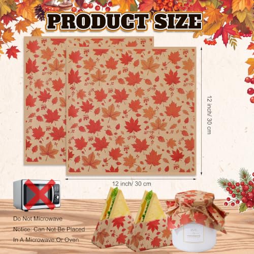 100 Pcs Fall Maple Leaves Wax Paper Sheets for Food Wrapping (Colorful / Maple Leaves)