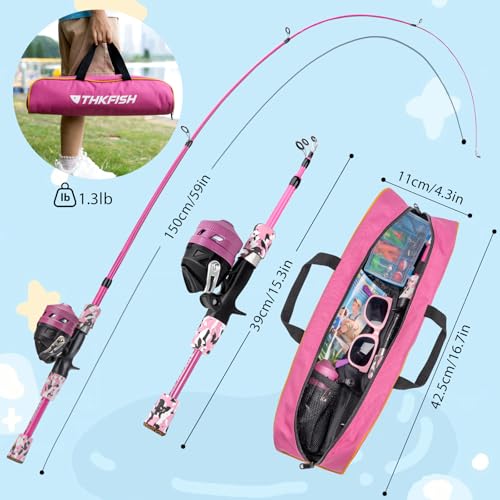 Kids Fishing Pole 2 Set (2 Pack(Pink+Blue) Pole Set with Sunglasses / 4.9 ft)