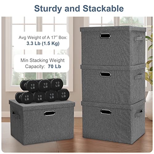 Large 17" 36 Quart Collapsible Stackable Storage Bins with Lids (Gray1 / Large -3 Pack)