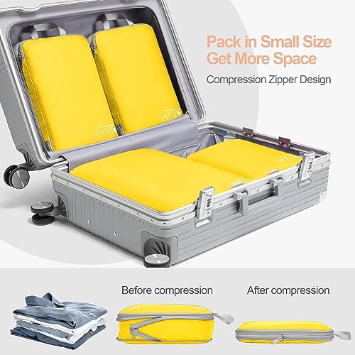 Compression Packing Cubes for Travel (01 Yellow / 4-Piece Set)