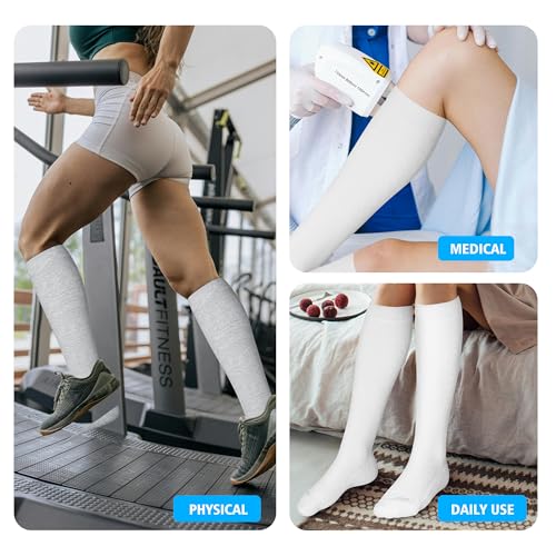 Cotton Compression Socks for Women&Men 20 (2 Pairs-grey&white / Medium-Large)