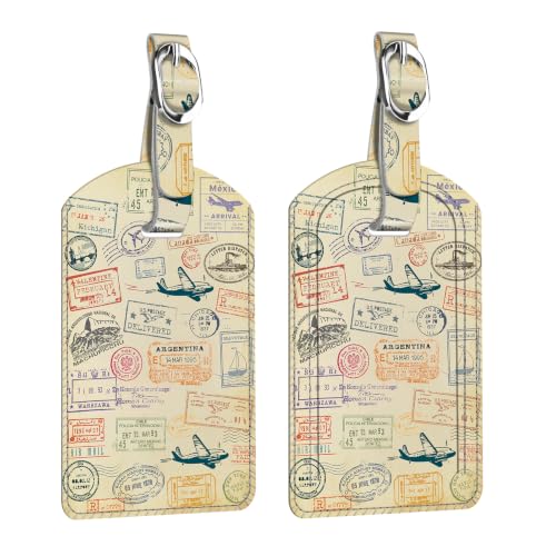2 Pack Luggage Tags Leather Name ID Labels with Privacy Cover (Postmark)