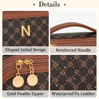 Initial Makeup Bag Personalized Gift for Women Teen Girls (Coffee / N)