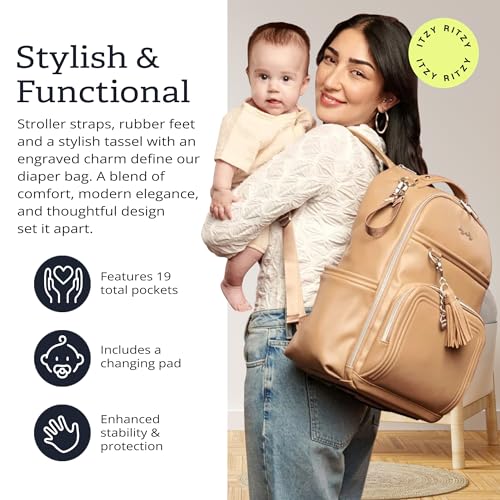 Boss Plus Large Diaper Bag Backpack with 19 Pockets (Chai)