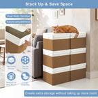 Large 17" 42 Quarts Collapsible Stackable Storage Bins with Lids [3 (Brown & White / Large - 3 Pack)