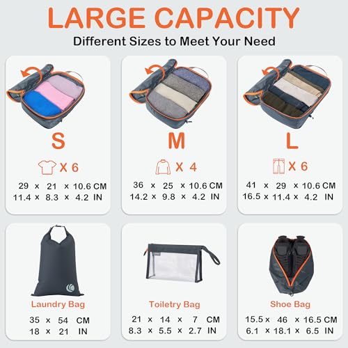 Compression Packing Cubes for Travel (Grey / 8PCS)