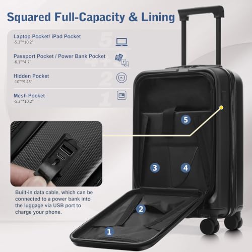 Luggage Sets 5 Piece Front Open (3-piece Set(20/24/28) / Black-1(20 top-open))