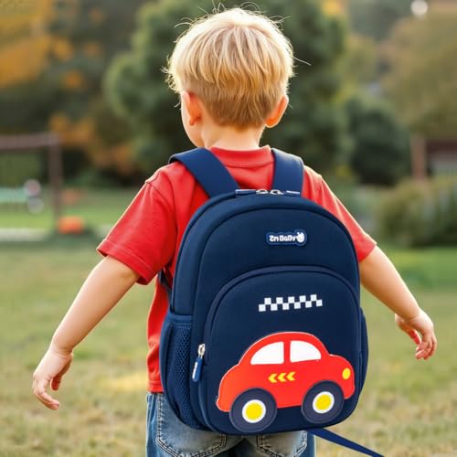 Toddler Backpacks Kids Preschool Cartoon Mini Travel Bag Ages 2 (F-darkblue Car (Can't Fit Folder) / M for Age 2-5)