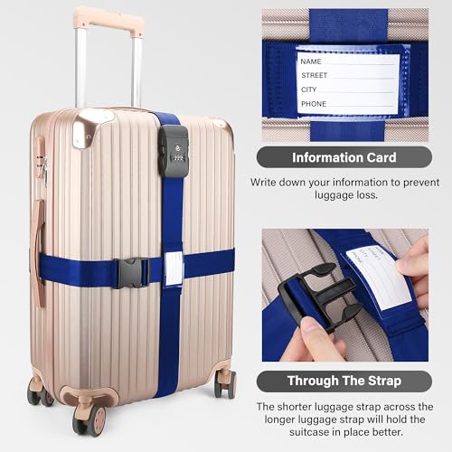 Luggage Straps (Blue 2Pack / Combination Lock Strap)