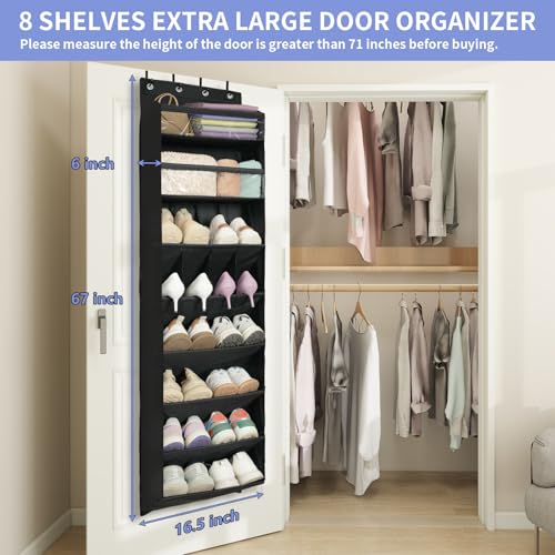 1 Pack 8 Shelves Over The Door Shoe Organizer (BLACK / 25+ Pairs)