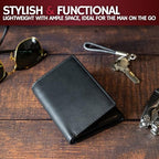 RFID Leather Trifold Wallets for Men ID Window (Rich Black)
