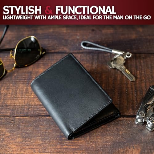 RFID Leather Trifold Wallets for Men ID Window (Rich Black)
