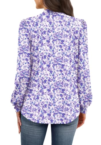 Long Sleeve Shirts for Women Fall Outfits for Women 2026 Business Casual Tops Blouses Dressy Casual Early Fall Fashion Clothing School Outfits for Teachers Work Clothes Trendy (06 - Light Purple Floral / X-Large)