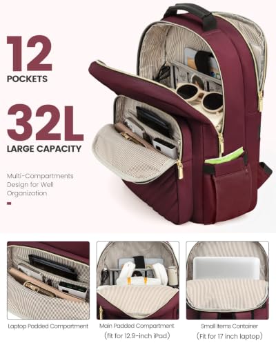 Laptop Backpack for Women (Wine Red / 17-Inch)