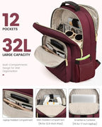 Laptop Backpack for Women (Wine Red / 17-Inch)