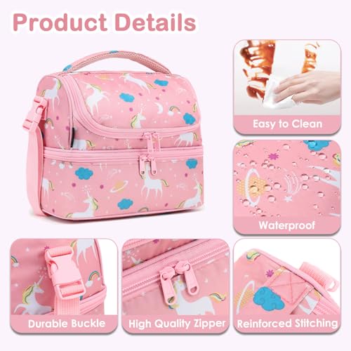 Kids Double Decker Cooler Insulated Lunch Bag Large Tote for Boys (Unicorn)