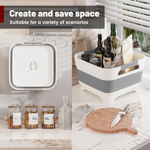 2.6 Gal Collapsible Baby Bottle Wash Basin with Drain Plug (Gray)