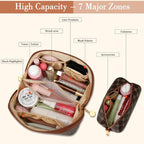 Initial Makeup Bag Personalized Gift for Women Teen Girls (Coffee / F)