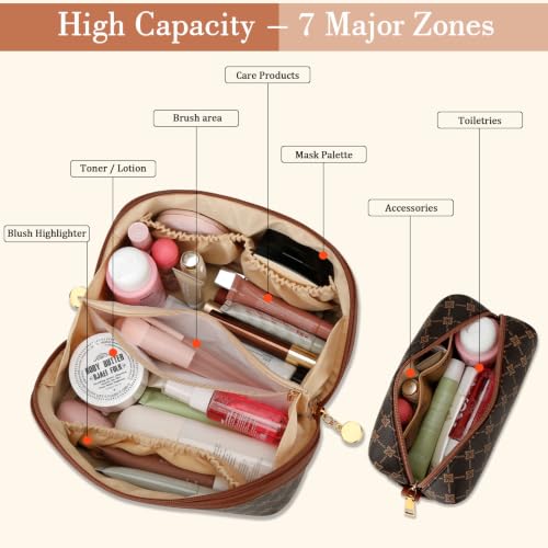 Initial Makeup Bag Personalized Gift for Women Teen Girls (Coffee / G)