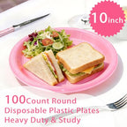 100 Pcs 10 Inch Pink Plastic Plates (Pink / 100 Pcs)
