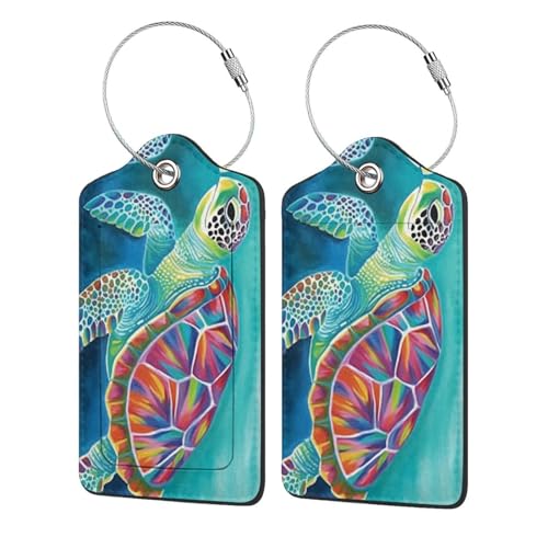 Sea Turtle Leather Luggage Tag with Stainless Steel Ring (1 PCS / Sea Turtle3)