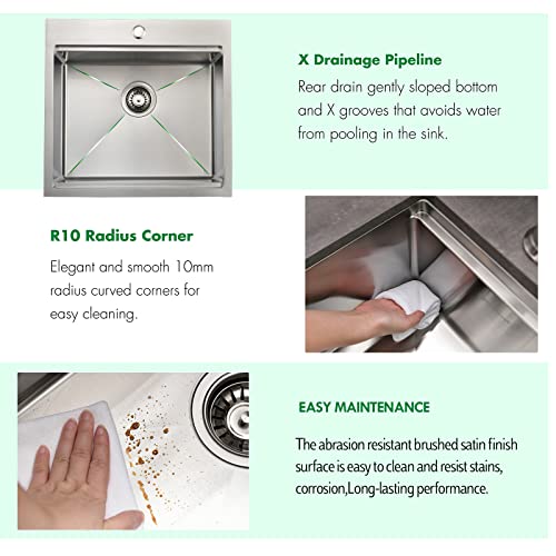 Kitchen Sink 21 x 20 x 10 Drop in Kitchen Sink 16 Gauge Stainless Steel Kitchen Sinks Single Bowl Workstation Sink with Cutting Board (21" x 20" x 10" / Stainless Steel)