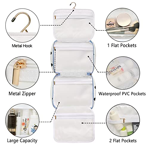Toiletry bag for Women Hanging Travel Toiletry Bag for Toiletries Polka Dots Pattern Toilery Organizer with Hanging Hook Ideal for Full Sized Toiletries and Cosmetics (Polka dot)