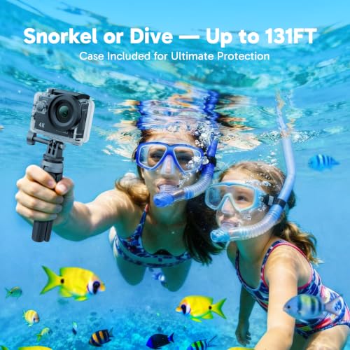 EK7000 4K30FPS 20MP WiFi Action Camera with 64GB MicroSD Memory Card Bundle EIS Ultra HD 131FT Waterproof Underwater Camera Remote Control 4X Zoom Support External Microphone Black (Deep Black)