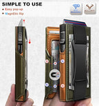 Men Slim Leather Wallet Metal Case Money Clip (Olive3853)