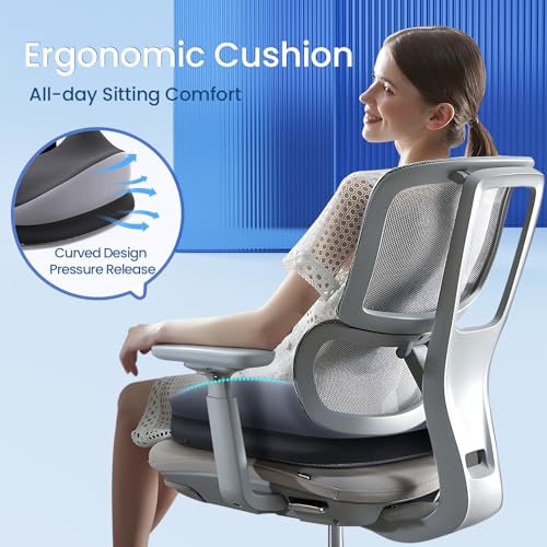 Large Seat Cushion for Office Chair Memory Foam Coccyx Pain Relief Cushion Pillow for Back Support Non (Gray&black)