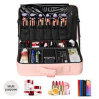Makeup Case Large Makeup Bag Professional Train Case 16.5 inches Travel Cosmetic Organizer Brush Holder Waterproof Makeup Artist Storage Box (Large / Pink)