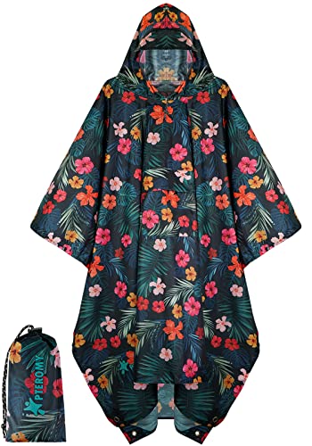Hooded Rain Poncho for Adult with Pocket (Blossom Season)