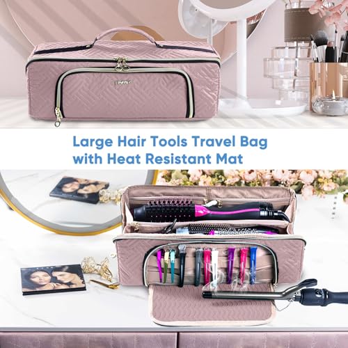 Large Hair Tools Travel Bag with Iron Mat (Style A - Large / Pink)