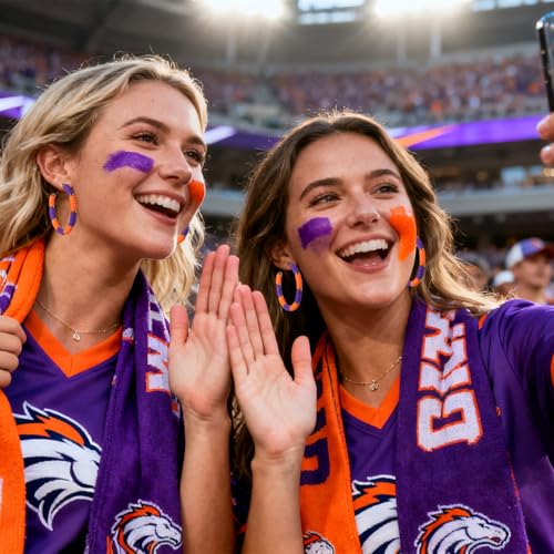 Game Day Earrings Football Baseball Earrings for Women Sports Team Heishi Hoop Earring Football Accessories Outfits Cheer Mom Essentials Fall Sports Must Haves Cheer Gifts (Orange Purple)