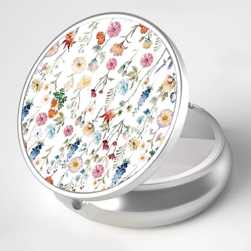 Pill Box 3 Compartment Portable Travel Medicine Box with Mirror (Little Flower)