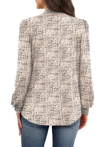 Boho Tops for Women Old Money Clothes Long Sleeve Shirts Blouses for Women Dressy Casual Business Casual Outfits Fall Clothes Early Fashion Clothing 2026 Must Haves Beige Black L (03 - Beige Black / Large)