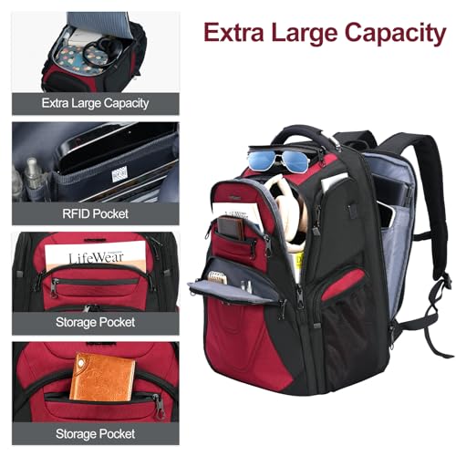 Travel Laptop Backpack 18.4 Inch XXXL Computer Backpack for Men (Black/Red / 18.4 inch)