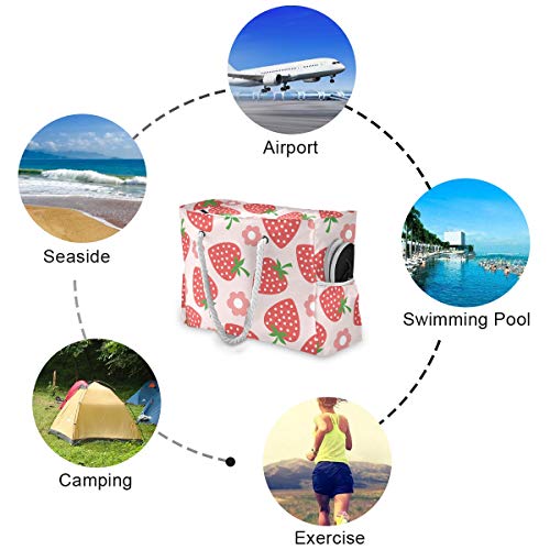 Large Beach Bags Totes Canvas Tote Shoulder Bag Soft Wave Water Resistant Bags for Gym Travel Daily Ocean (Strawberry)