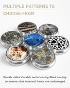 Pill Box 3 Compartment Portable Travel Medicine Box with Mirror (Green Leaves)