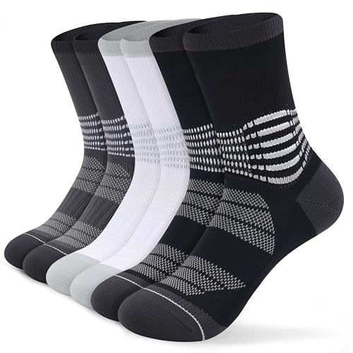 Crew Compression Socks for Women Men with Ankle Arch Support Plantar Fasciitis Relief 3 Pairs (X-Large / Black+white+grey(3 Pairs))