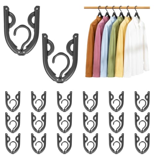 20 Pcs Foldable Plastic Travel Hangers (Black / 20 Pcs)