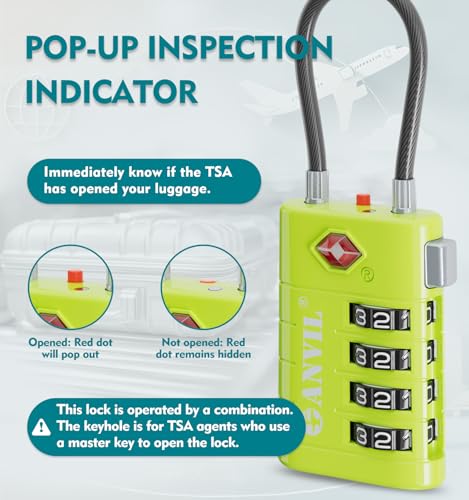 TSA Approved Luggage Locks with Search Alert Indicator (Grass Green)