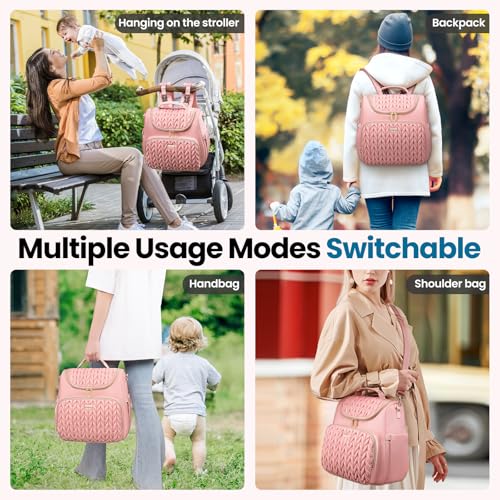 4 in 1 Convertible Diaper Bag Backpack (Pink)