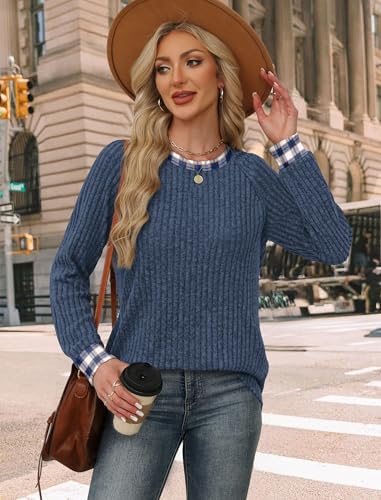 Womens Tops Business Casual Outfits for Women Teachers Old Money Clothes Blouses Dressy Casual Trendy Long Sleeve Plaid Shirts Plus Size Fall Fashion Blue Plaid (XX-Large / 08-blue Plaid)