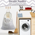 Canvas Laundry Bag with Handles & Drawstring 30"Wx35"H (Geom Wave L+ / L+ 30"Wx 35"H┃1 Pack)