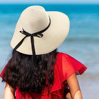 Womens Straw Hat Foldable Wide Brim Floppy Beach Sun Hat for Women Roll up Cap UPF 50+ Adjustable Strap Vacation (Ada Beige 5.9" Brim, 1 Pack)