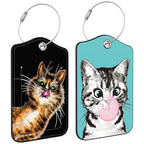 2 Pack Luggage Tags for Suitcases Travel Bag with Name Label Stainless Loop (Cute Cat)