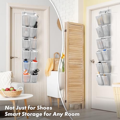 12 Pockets Large Over Door Shoe Organizer (Gray / 2 Pack x 12 Pockets)